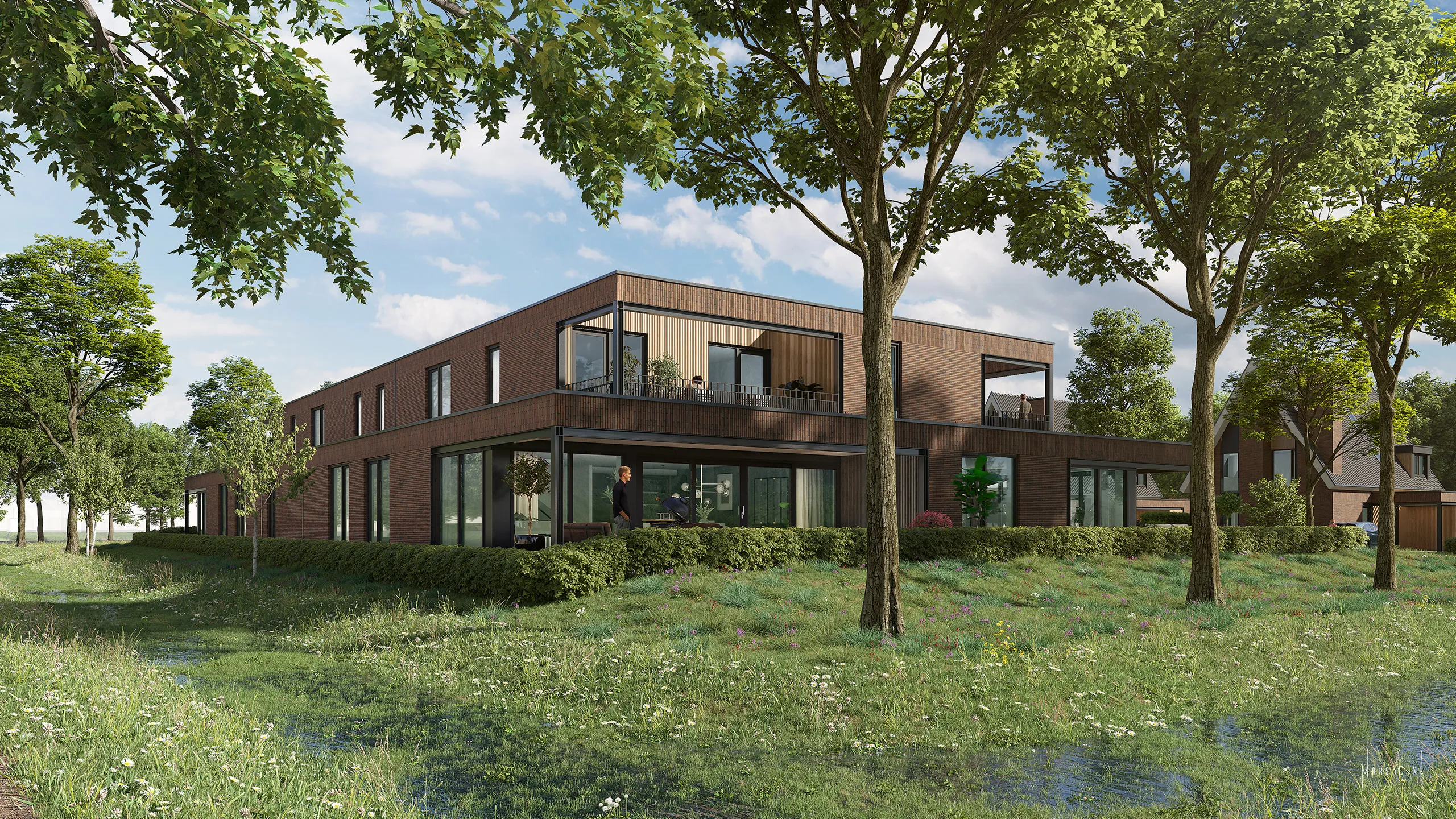 Royale geschakelde villa’s met groene buitenruimtes en privéparkeergarage.