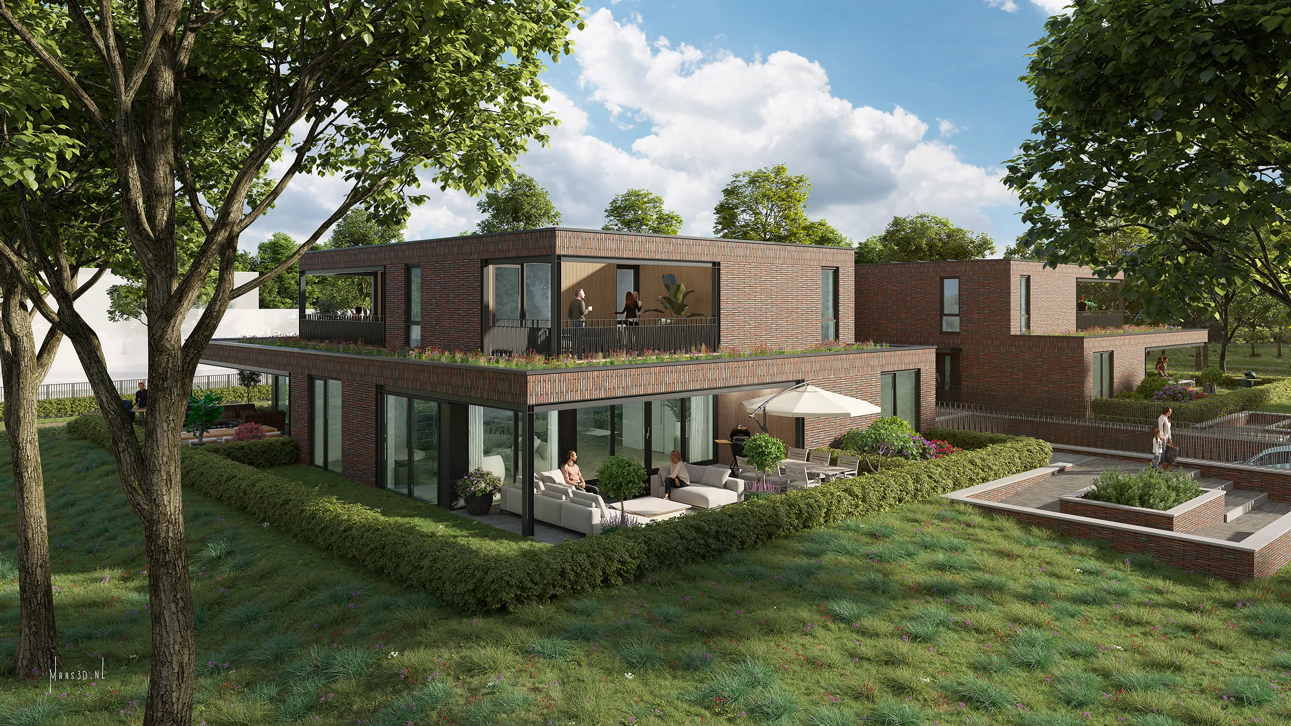 Ruime geschakelde villa’s met zonnige buitenruimtes en flexibele indeling.